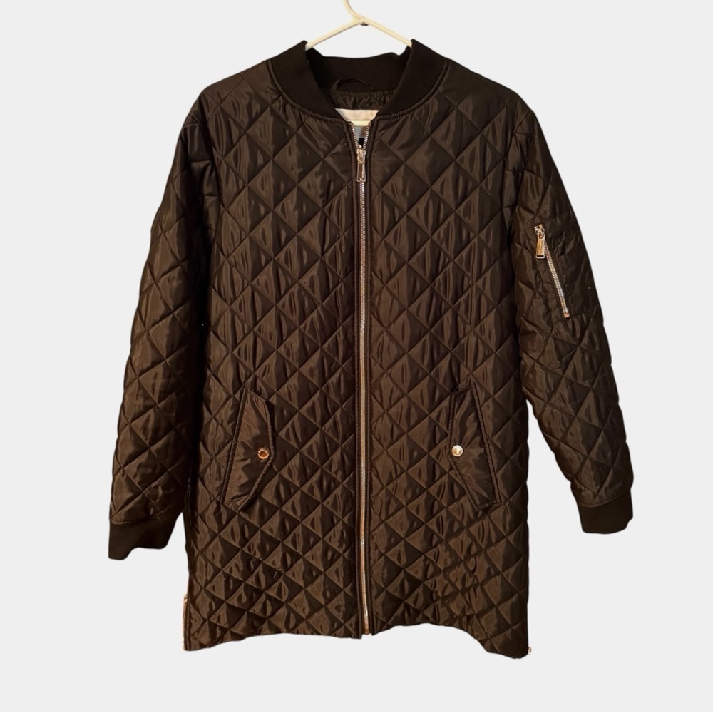 BCBGeneration Black Quilted Jacket with Vibrant Orange Lining Size large